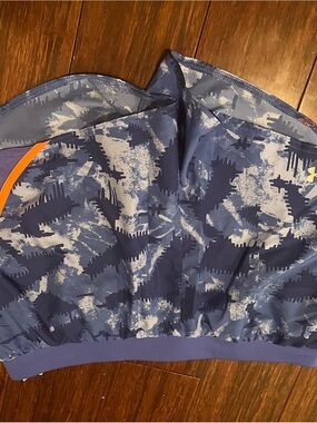 Nike Women’s Blue Camo Athletic Shorts with Orange Trim